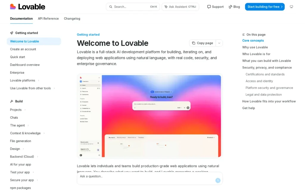 Lovable official page screenshot from docs.lovable.dev