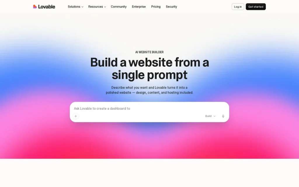 Lovable features page screenshot showing the product interface