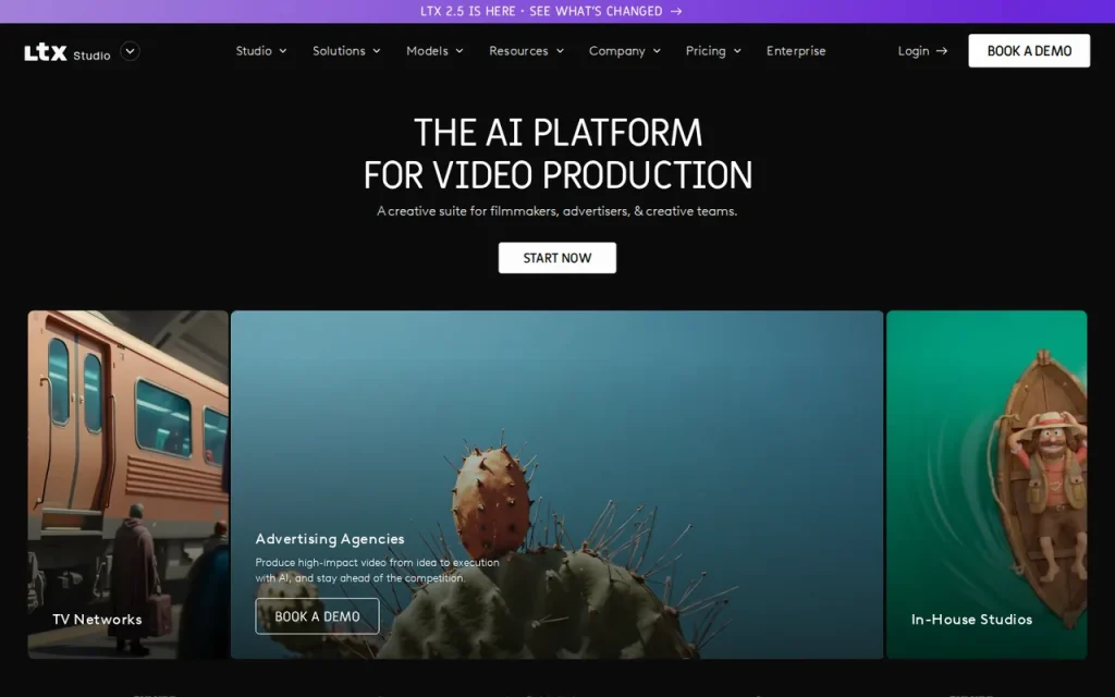 LTX Studio homepage screenshot showing the official landing page