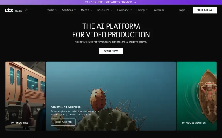 LTX Studio homepage screenshot showing the official landing page