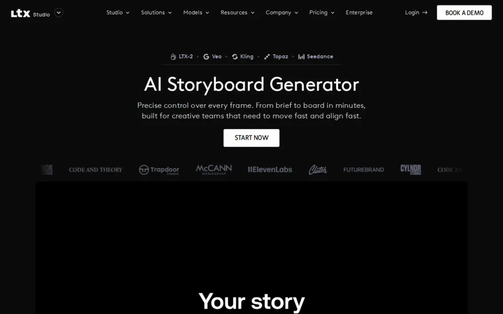 LTX Studio features page screenshot showing the product interface