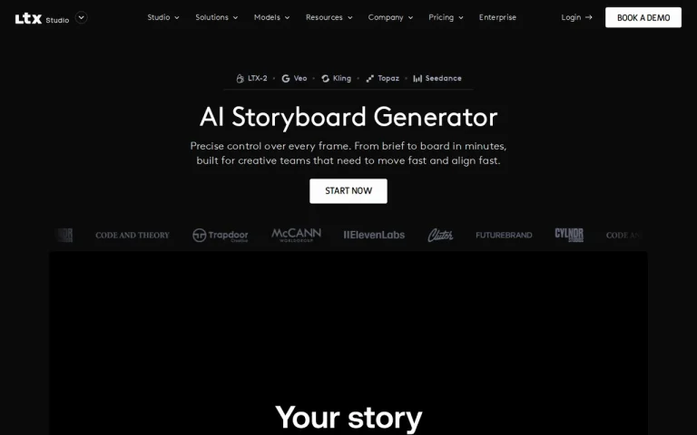 LTX Studio features page screenshot showing the product interface