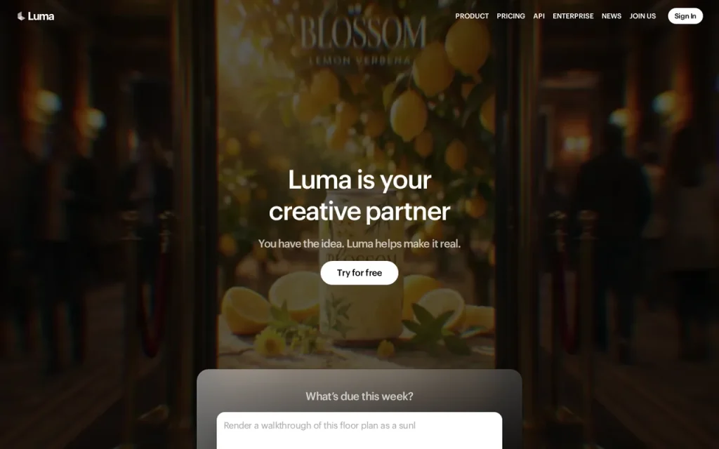 Luma AI homepage screenshot showing the official landing page