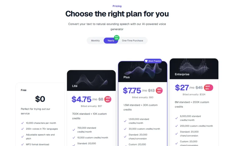 LuvVoice official pricing page screenshot with plan names