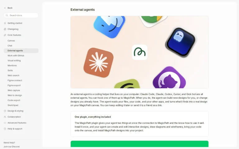 MagicPath features page screenshot showing the product interface