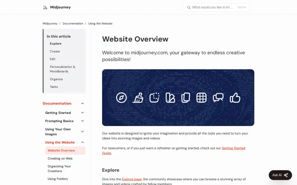 Midjourney official page screenshot from docs.midjourney.com