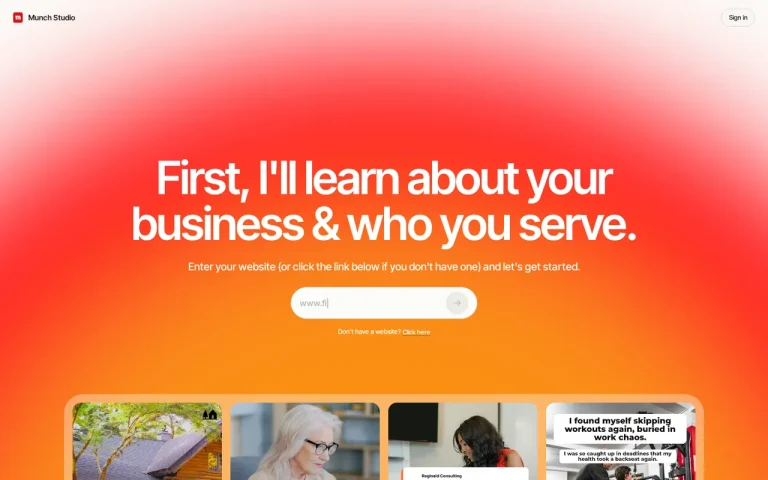 Munch Studio features page screenshot showing the product interface