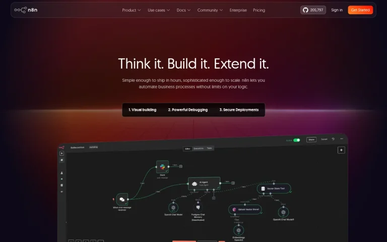 n8n features page screenshot showing the product interface