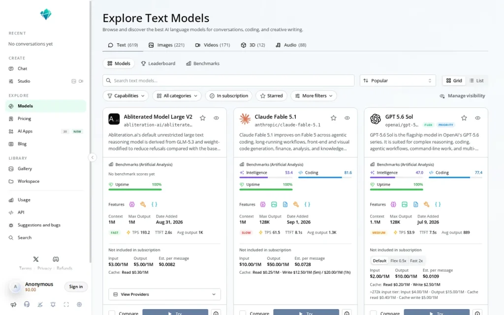 NanoGPT features page screenshot showing the product interface