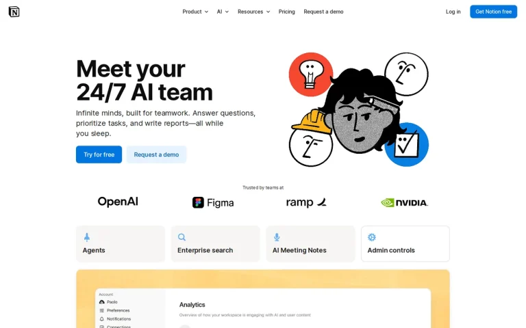 Notion AI homepage screenshot showing the official landing page