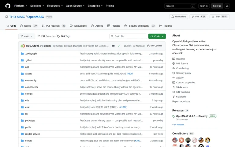 OpenMAIC homepage screenshot showing the official landing page