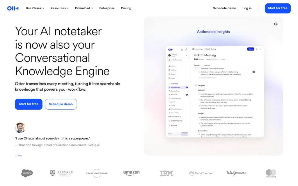 Otter.ai homepage screenshot showing the official landing page