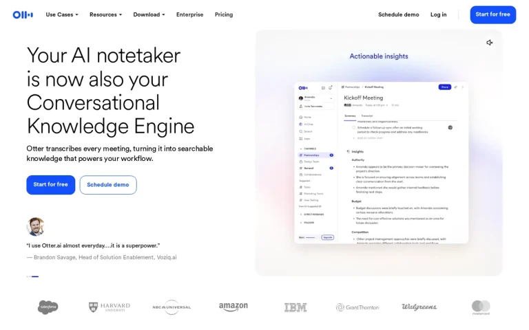 Otter.ai homepage screenshot showing the official landing page