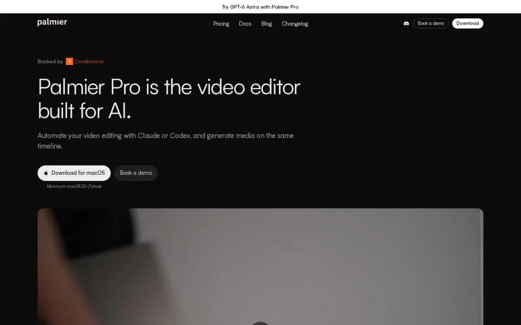 Palmier Pro homepage screenshot showing the official landing page