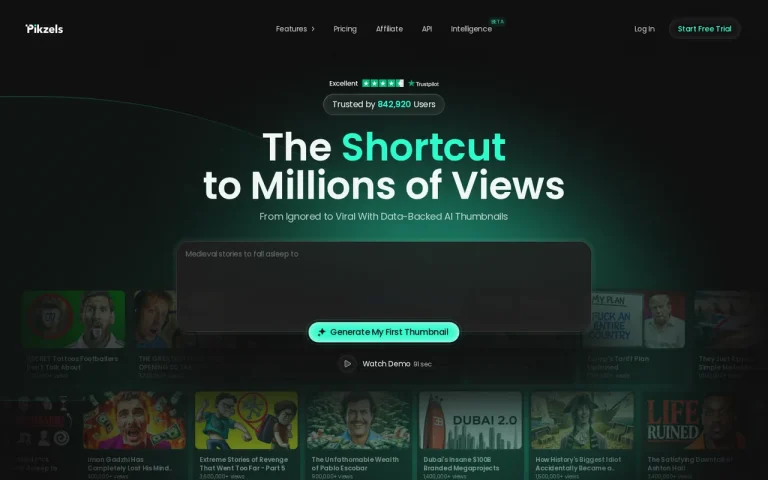 Pikzels homepage screenshot showing the official landing page