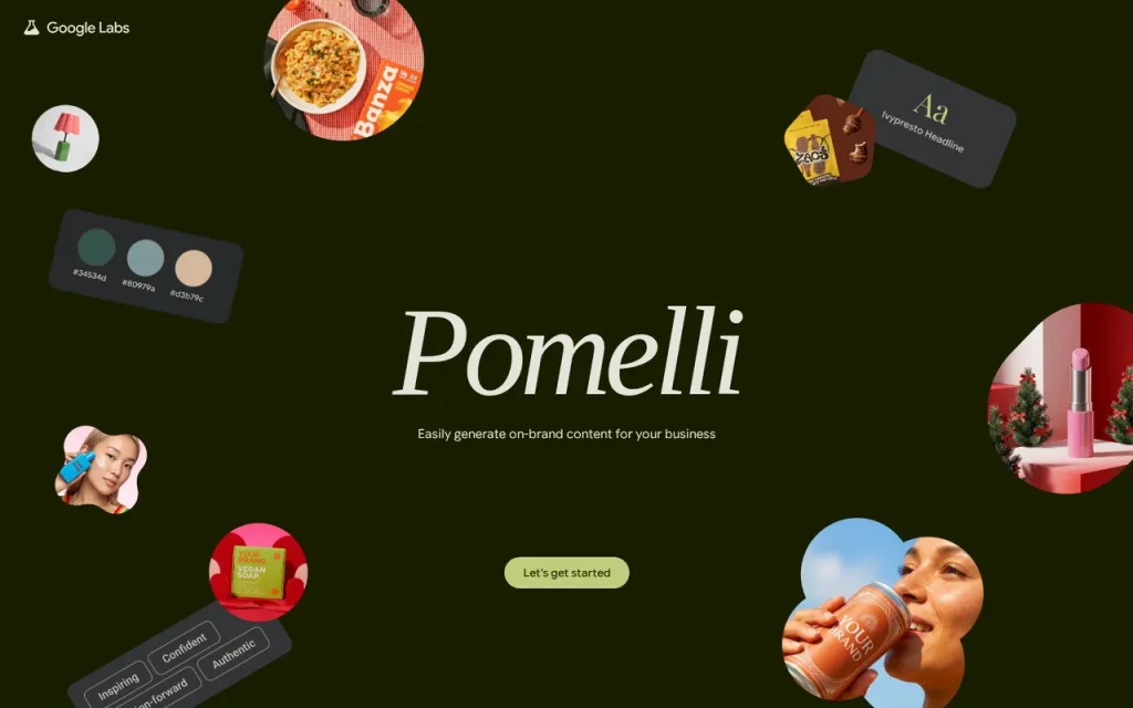 Pomelli homepage screenshot showing the official landing page