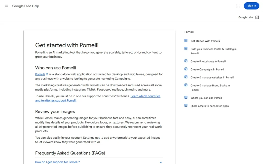 Pomelli official pricing page screenshot with plan names