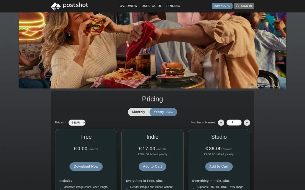 Postshot official pricing page screenshot with plan names