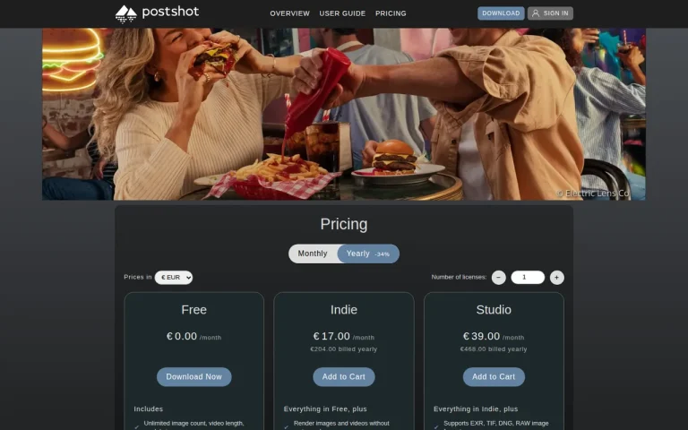Postshot official pricing page screenshot with plan names