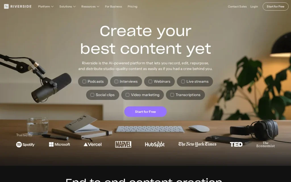 Riverside homepage screenshot showing the official landing page