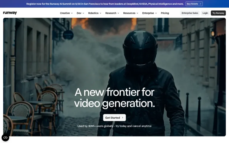 Runway features page screenshot showing the product interface