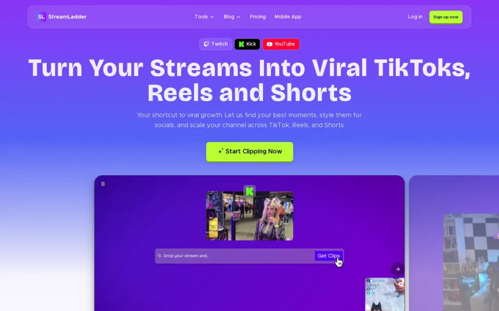 StreamLadder homepage screenshot showing the official landing page