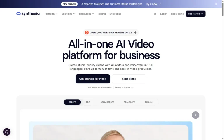 Synthesia homepage screenshot showing the official landing page