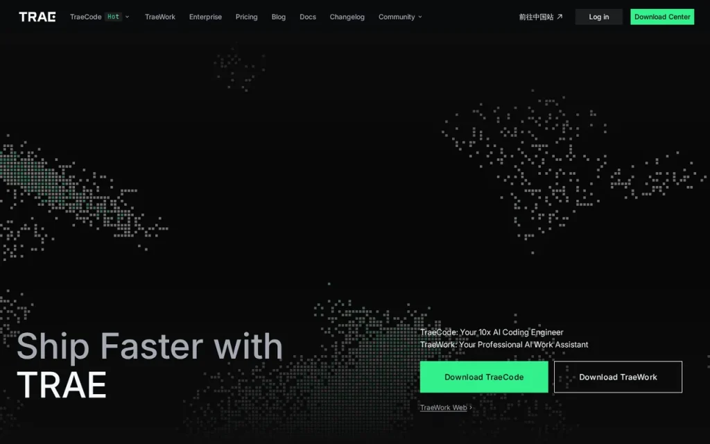 TRAE homepage screenshot showing the official landing page