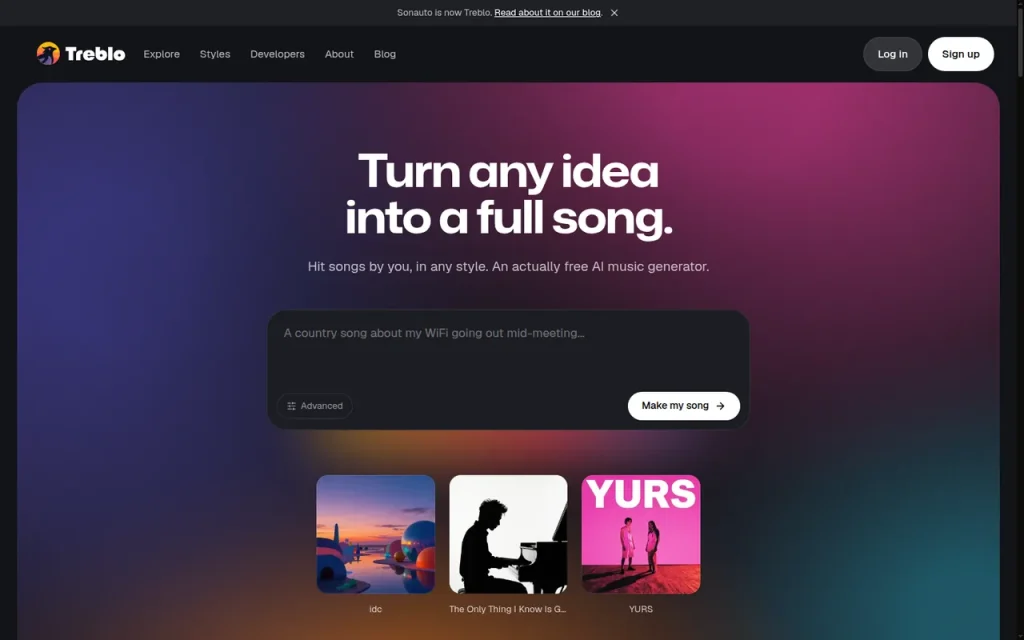 Treblo homepage screenshot showing the official landing page