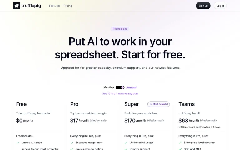 trufflepig official pricing page screenshot with plan names