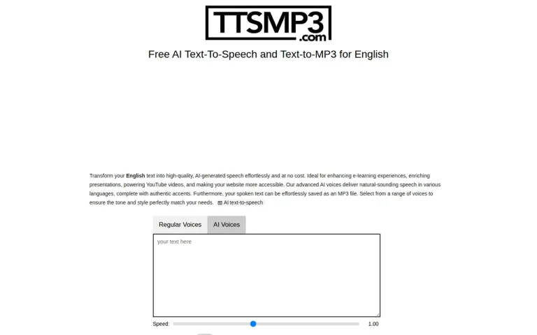 TTSMP3 features page screenshot showing the product interface