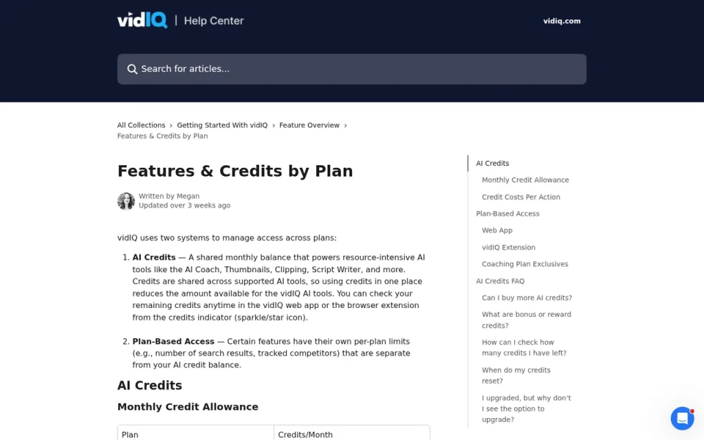 vidIQ features page screenshot showing the product interface