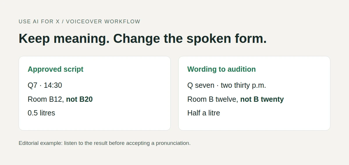 Editorial script map separating approved spelling from proposed spoken wording