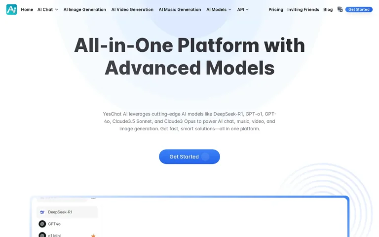 YesChat homepage screenshot showing the official landing page