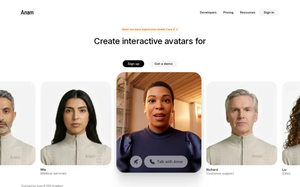 Anam homepage screenshot showing the official landing page