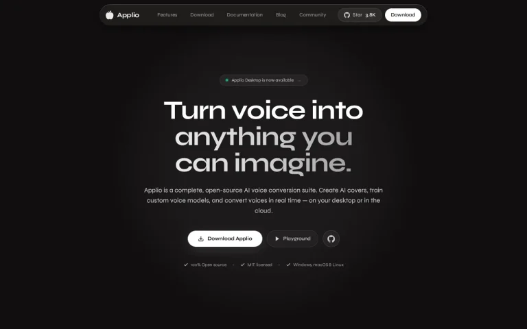 Applio homepage screenshot showing the official landing page