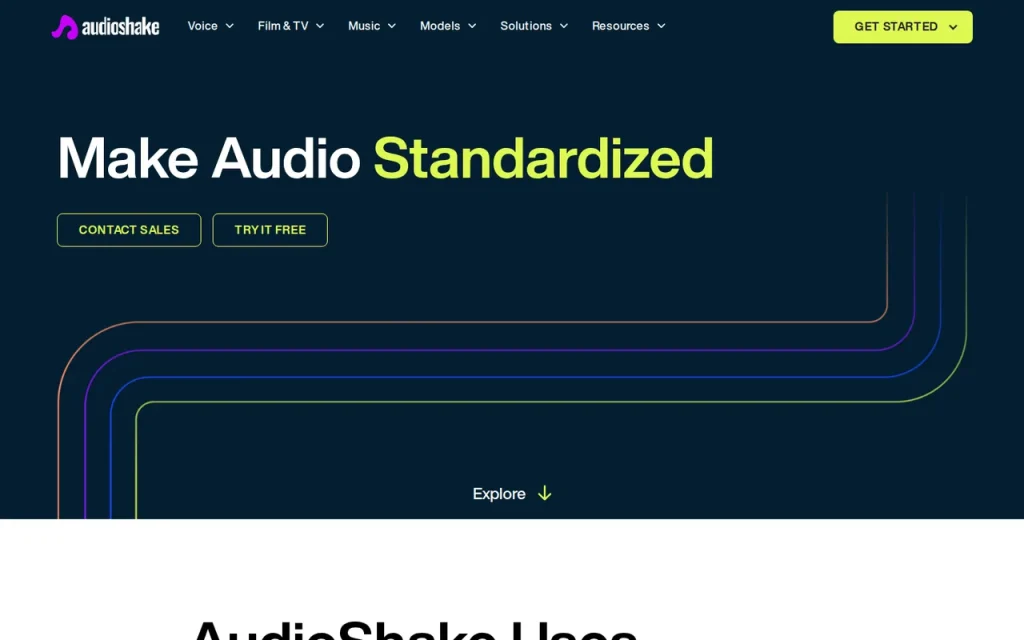 AudioShake homepage screenshot showing the official landing page