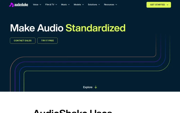 AudioShake homepage screenshot showing the official landing page
