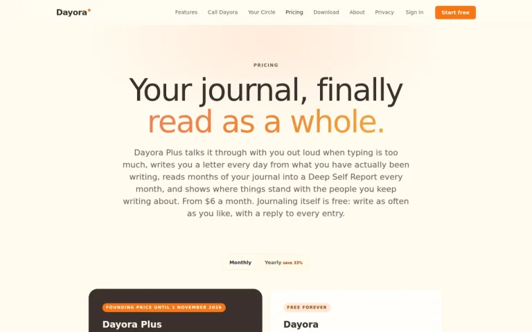 Dayora official pricing page screenshot with plan names