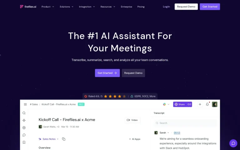 Fireflies.ai homepage screenshot showing the official landing page