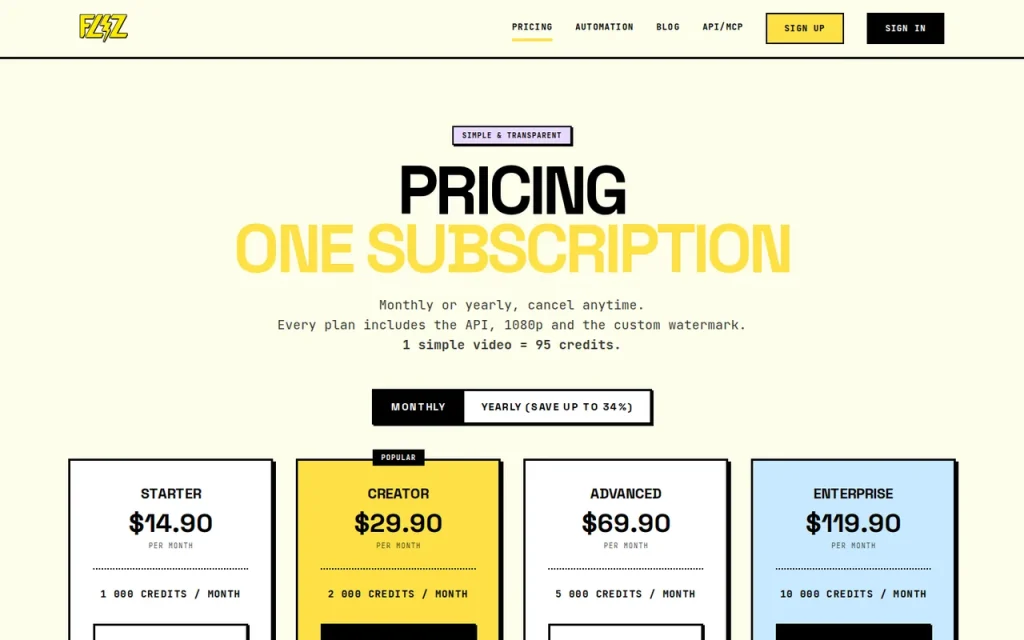 Fliz official pricing page screenshot with plan names