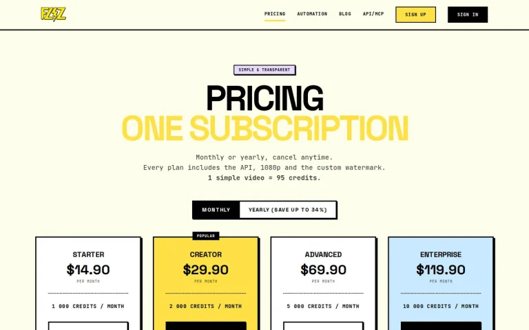 Fliz official pricing page screenshot with plan names
