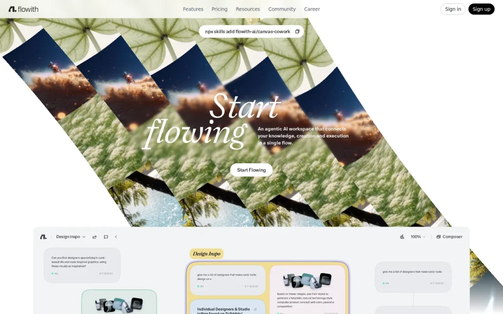 Flowith homepage screenshot showing the official landing page