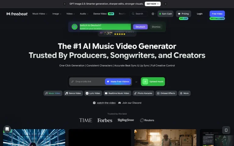 Freebeat homepage screenshot showing the official landing page