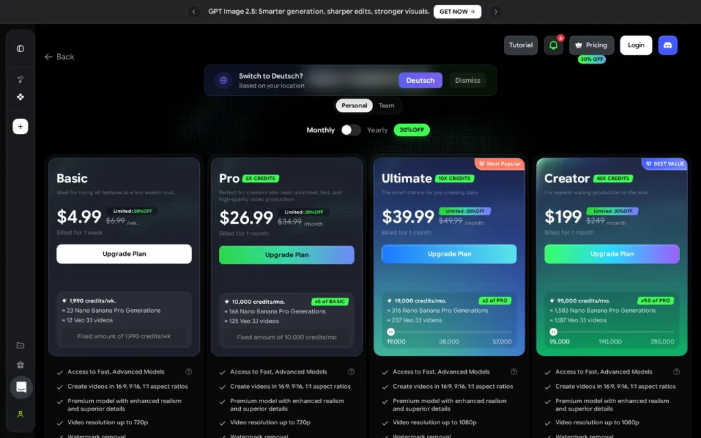 Freebeat official pricing page screenshot with plan names