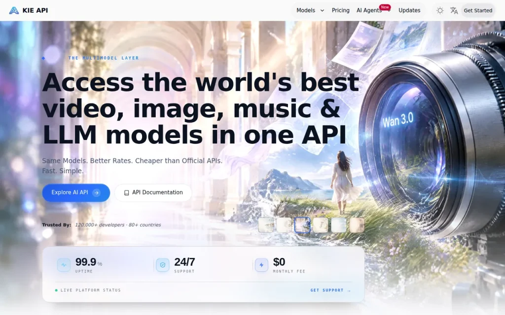 Kie.ai homepage screenshot showing the official landing page