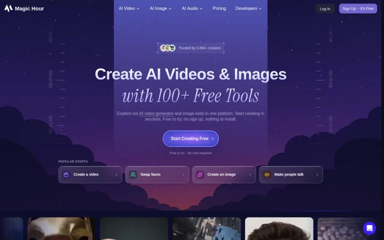 Magic Hour homepage screenshot showing the official landing page