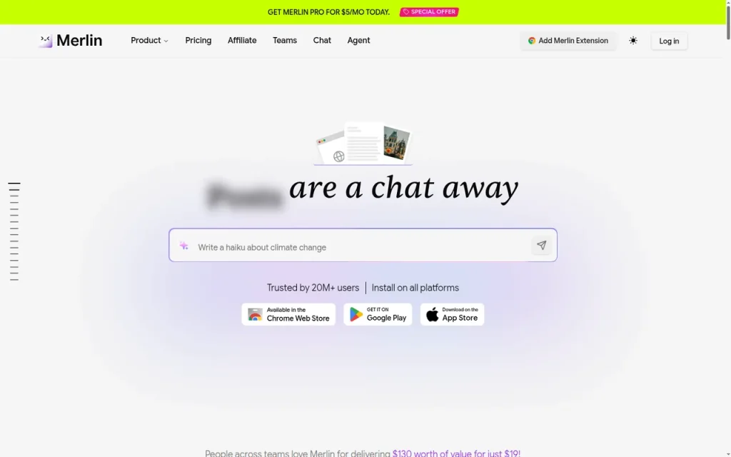 Merlin AI homepage screenshot showing the official landing page