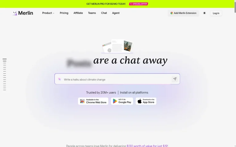 Merlin AI homepage screenshot showing the official landing page