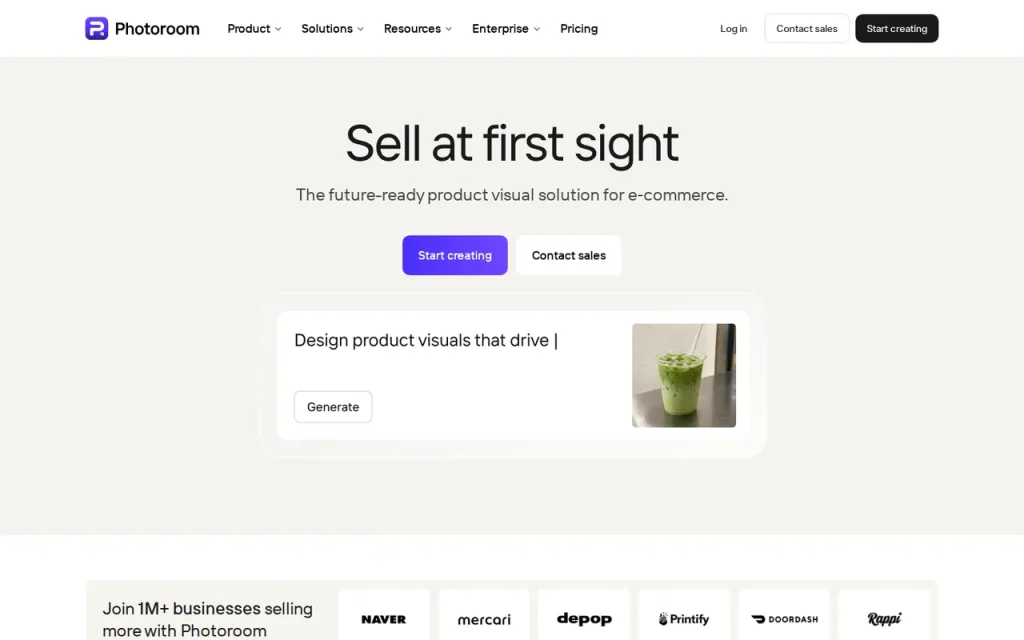 Photoroom homepage screenshot showing the official landing page